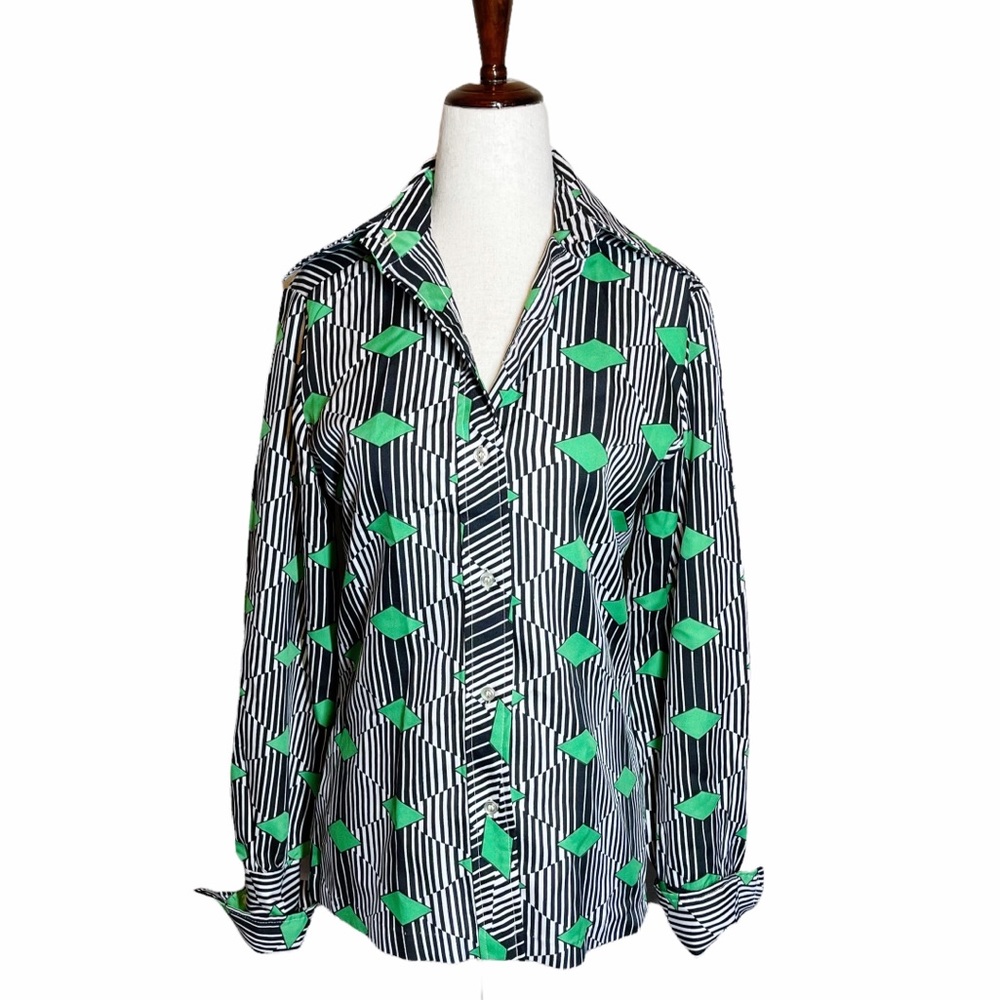 Vintage 70s Psychedelic Geometric Polyester Button Up Shirt